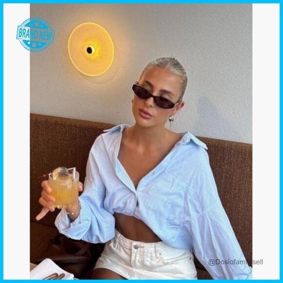 Retro Oval Cat Eye Sunglasses Y2K Narrow Skinny Shades Chic 90s Style main image 6